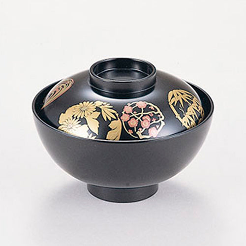 350-15342　4寸千代原椀　黒四君子
