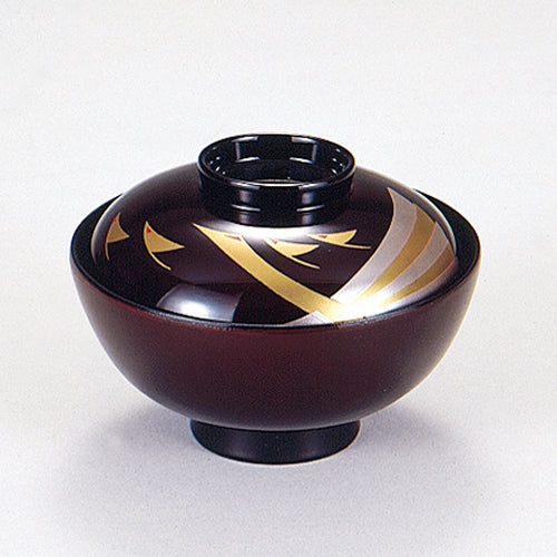 350-15372　4寸千代原椀　総タメ金銀鶴内黒
