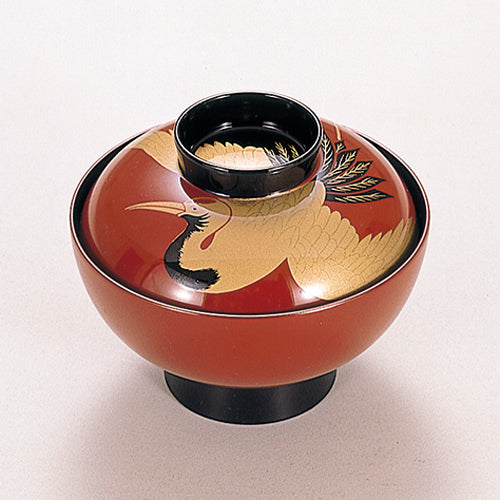 350-16192　大文椀　朱鶴