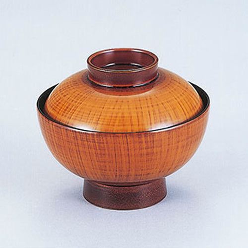 350-16722　大文椀　ケヤキ格子流し木目内黒