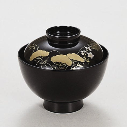 350-17202　3.7寸みやこ椀　黒秋草