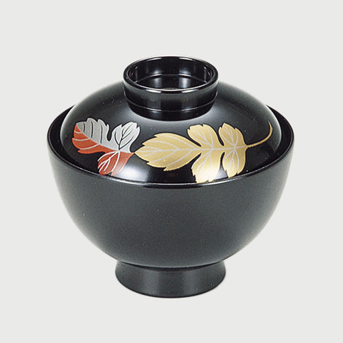 350-17192　3.7寸みやこ椀　黒二ツ葉菊