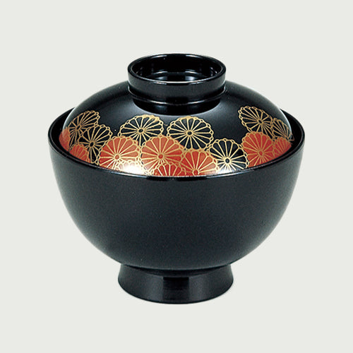 350-17182　3.7寸みやこ椀　黒小菊