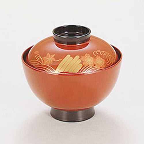 350-17152　3.7寸みやこ椀　朱花イカダ