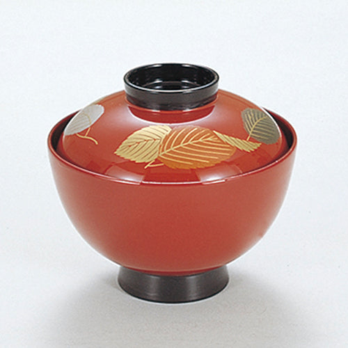 350-17102　3.7寸みやこ椀　朱木の葉