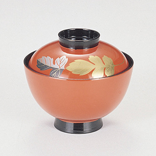350-17022　3.7寸みやこ椀　朱二ツ葉菊