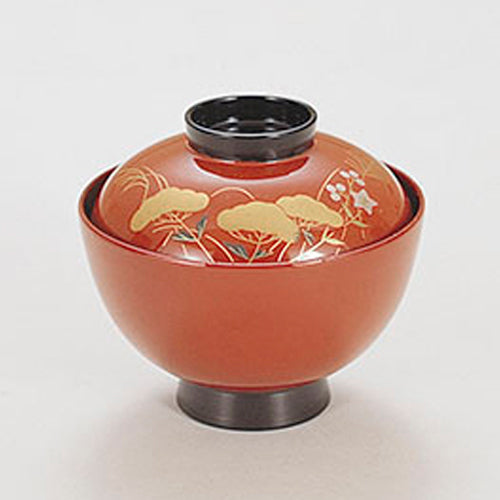 350-17032　3.7寸みやこ椀　朱秋草