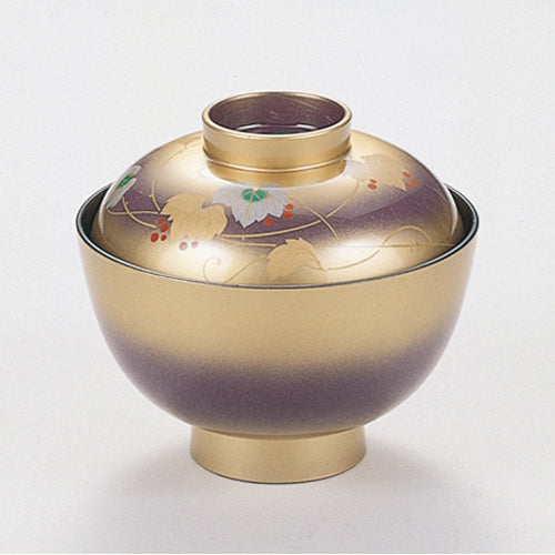 350-17562　3.7寸みやこ椀　紫金ぼかしツタ