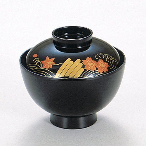 350-17292　3.7寸みやこ椀　黒花イカダ内黒