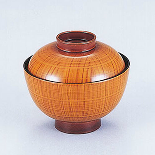 350-17612　3.7寸みやこ椀　ケヤキ格子流し木目内黒