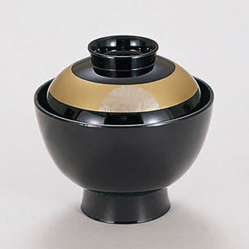 350-19212　3.5寸小吸物椀　黒金帯シダ
