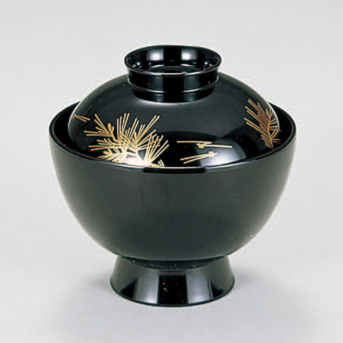 350-19182　3.5寸小吸物椀　黒マツバ