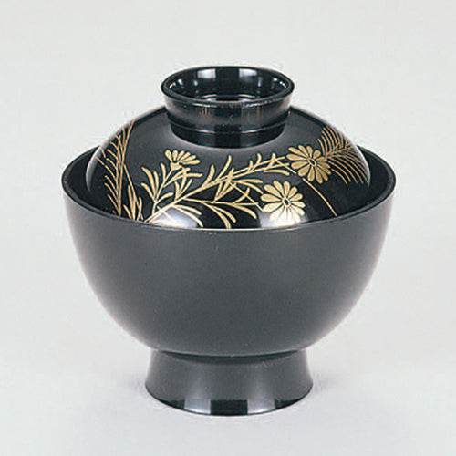 350-19192　3.5寸小吸物椀　黒なでしこ