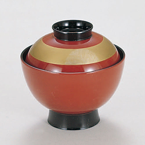 350-19102　3.5寸小吸物椀　朱金帯シダ
