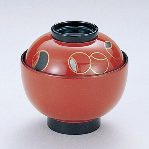 350-20042　丸福椀　朱ツボツボ内黒