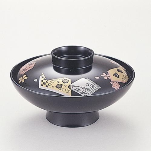 350-73272　5.5寸小槌型煮物椀　総黒四季色紙