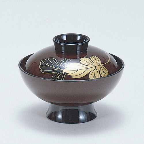 350-72021　5寸高台煮物椀　タメ二枚菊(黒・金)