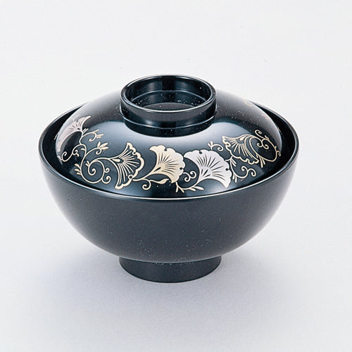 350-15322　4寸千代原椀　黒イチョウ
