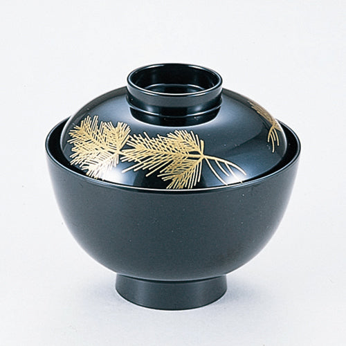 350-17222　3.7寸みやこ椀　総黒若松