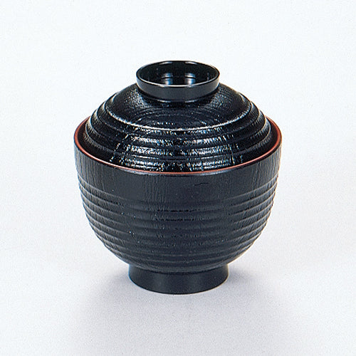 350-58012　3寸乱筋木目椀　黒内朱