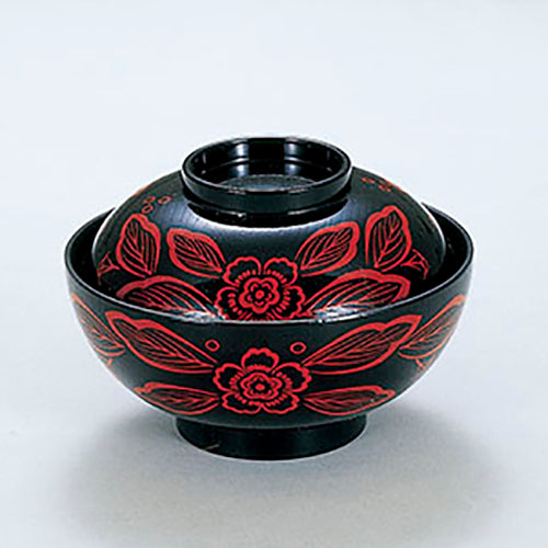 350-47011　4.5寸木目煮物椀　黒吉野絵