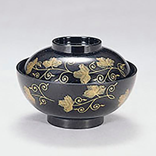 350-47021　4.5寸木目煮物椀　黒金唐草