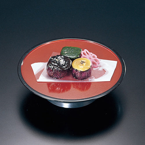 435-41211　丸高台皿　黒内朱