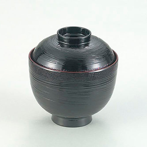 350-68012　布目乱筋小吸物椀　黒内朱