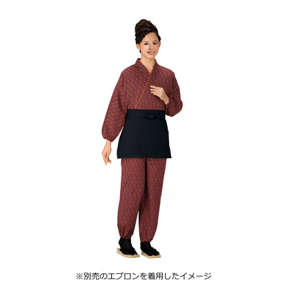 171-48010-L　綿作務衣　麻の葉・エンジ