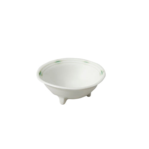 519-220020120　三ツ足3.8鉢　黄貫入織部点紋