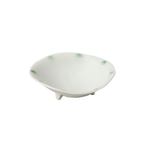 519-220020100　三ツ足5.0鉢　黄貫入織部点紋